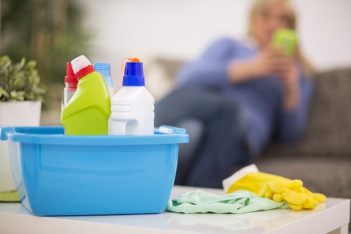Domestic cleaner in Uxbridge deep cleaning a kitchen area